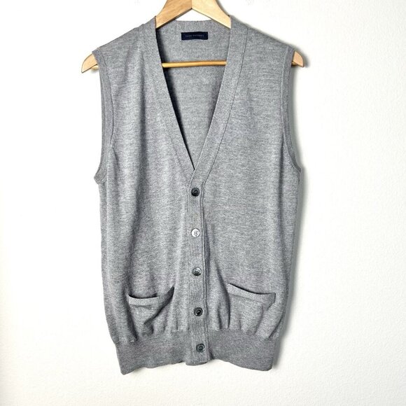 Thom Sweeney Merino Wool Button Down Sweater Vest Gray Knitwear Size Large - Picture 1 of 8